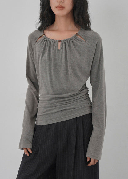 Grey Hollow Out Wrinkled Cotton