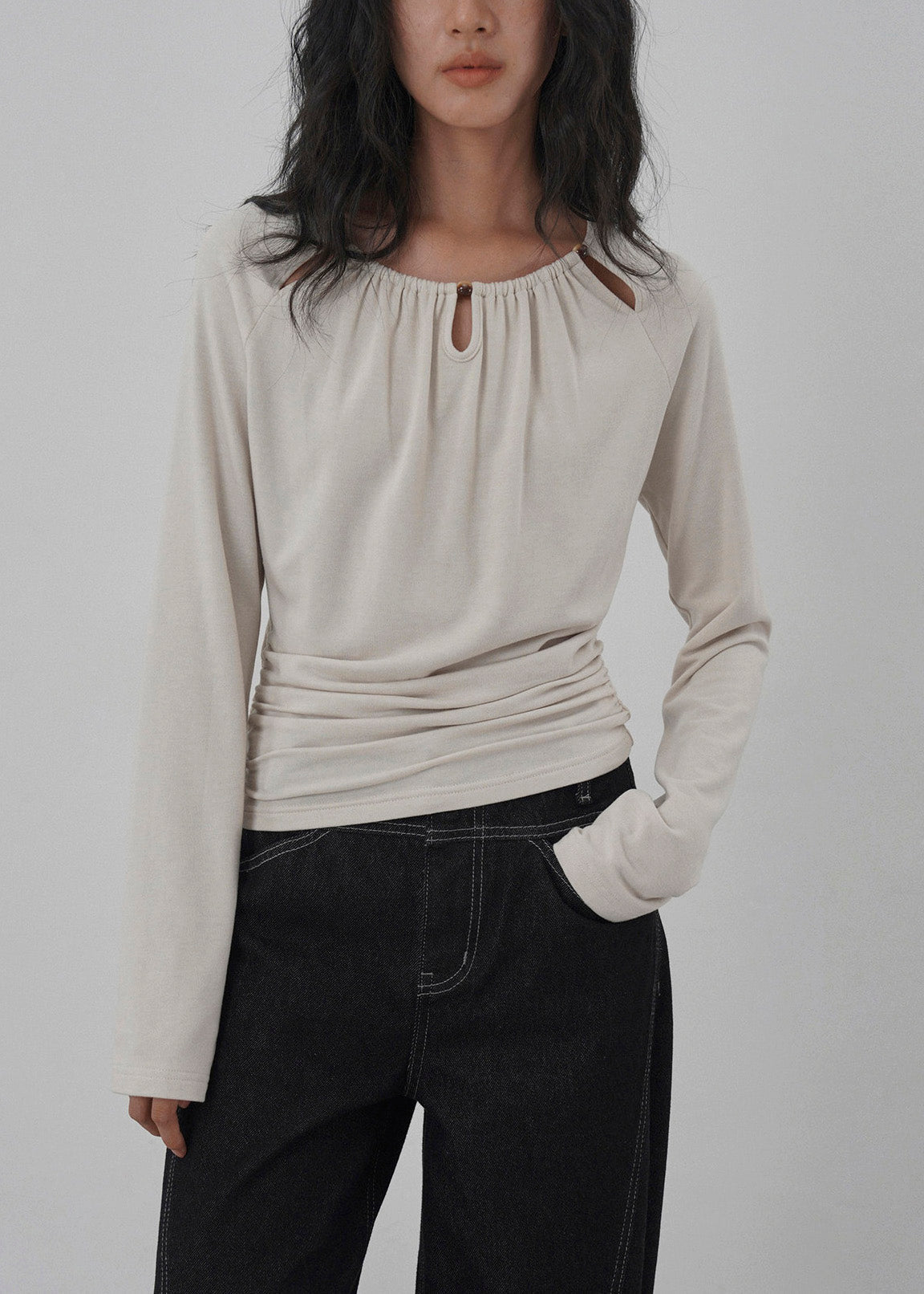 Grey Hollow Out Wrinkled Cotton