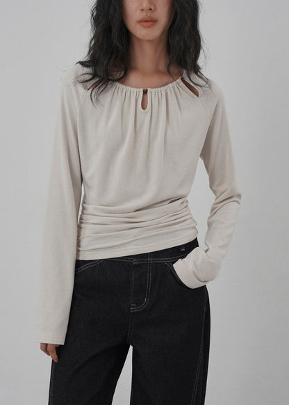 Grey Hollow Out Wrinkled Cotton