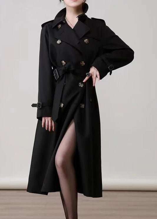 Black Peter Pan Collar Double Breast Cotton Trench