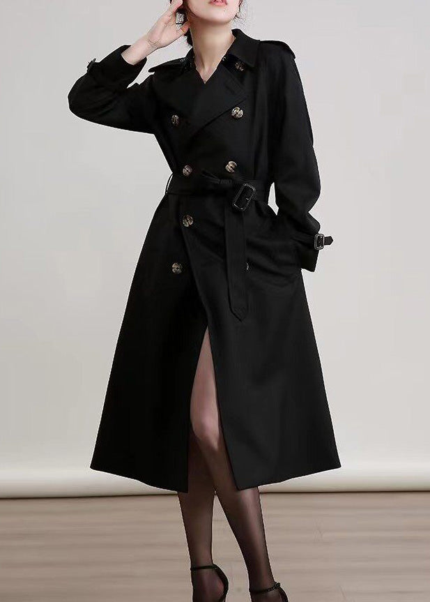 Black Peter Pan Collar Double Breast Cotton Trench