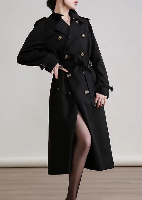 Black Peter Pan Collar Double Breast Cotton Trench