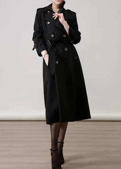 Black Peter Pan Collar Double Breast Cotton Trench