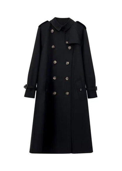 Black Peter Pan Collar Double Breast Cotton Trench