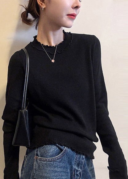 Grey Ruffled Silm Fit Knit Pullover