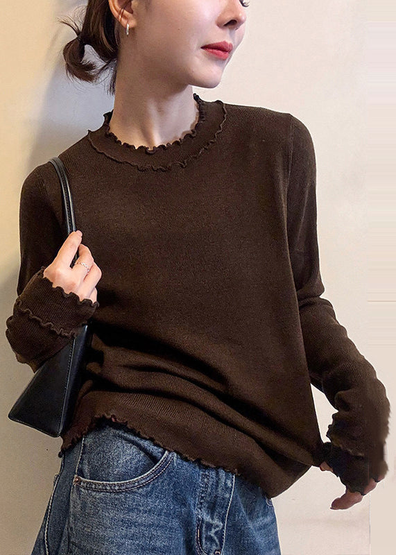 Grey Ruffled Silm Fit Knit Pullover
