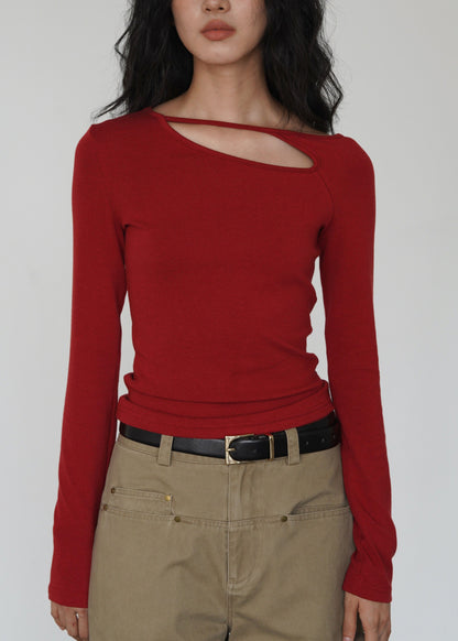 Red Hollow Out Cotton T Shirt