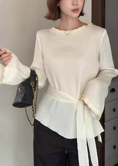 White Asymmetrical Tie Waist Cotton