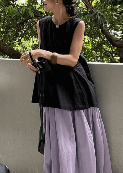 White O-Neck Wrinkled Linen A Line Sleeveless