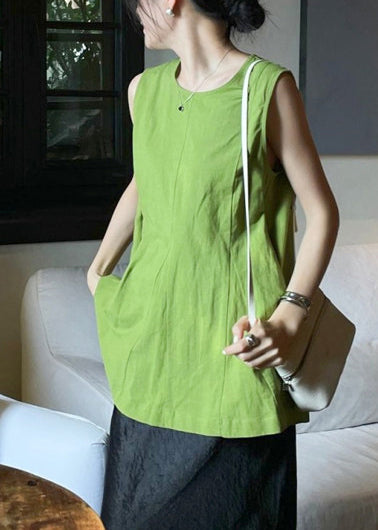 White O-Neck Wrinkled Linen A Line Sleeveless