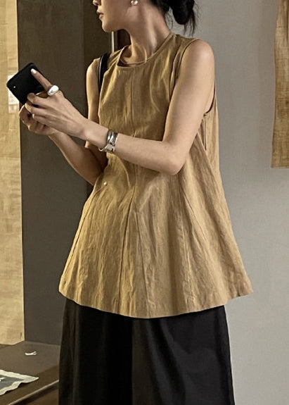White O-Neck Wrinkled Linen A Line Sleeveless