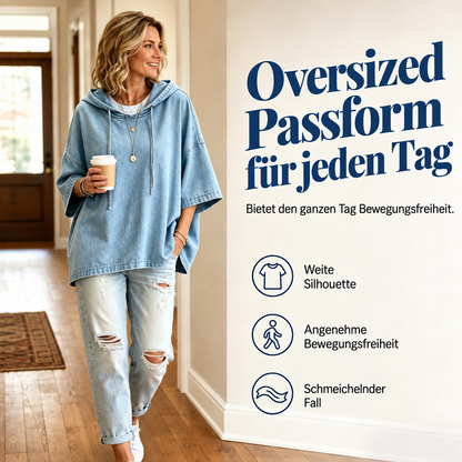 Lässiger, weit geschnittener Jeans-Kapuzenpullover für Damen