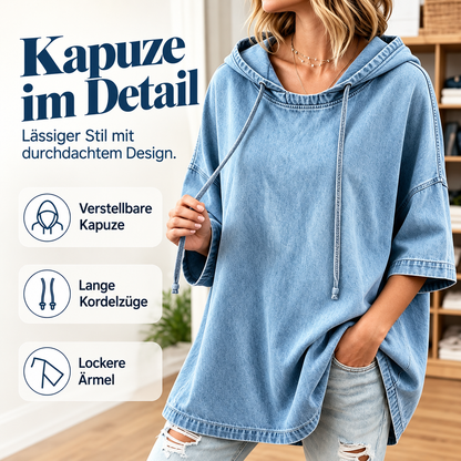 Lässiger, weit geschnittener Jeans-Kapuzenpullover für Damen
