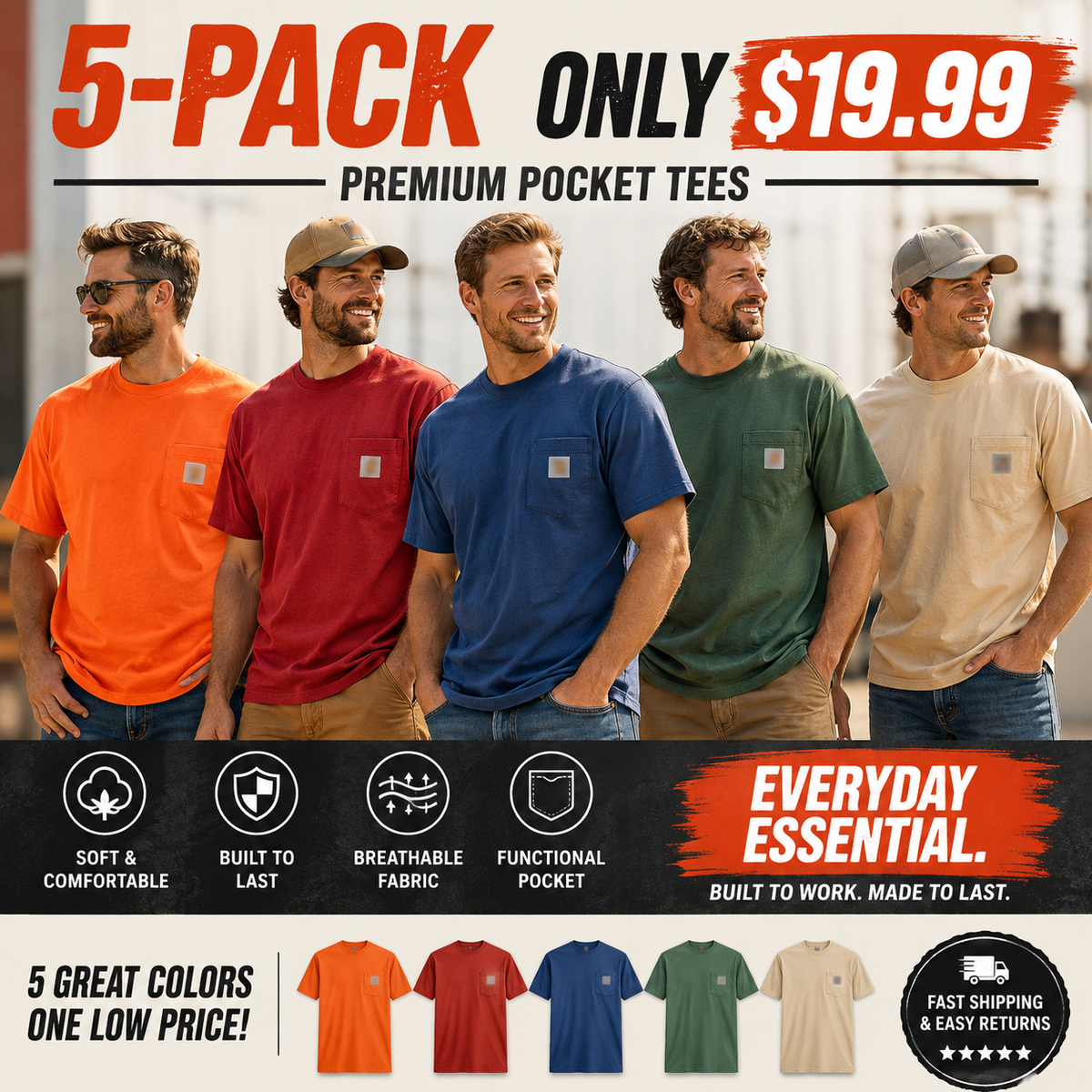 🔥CHT Men's K87 Workwear Loose Fit Heavyweight Short-Sleeve Pocket T-Shirt