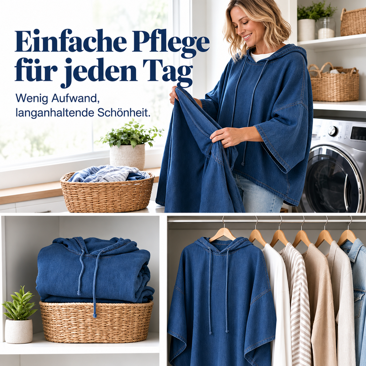 Lässiger, weit geschnittener Jeans-Kapuzenpullover für Damen