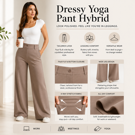 Women's High Waist Business Casual Pants - Loose Fit Work Trousers with Pockets