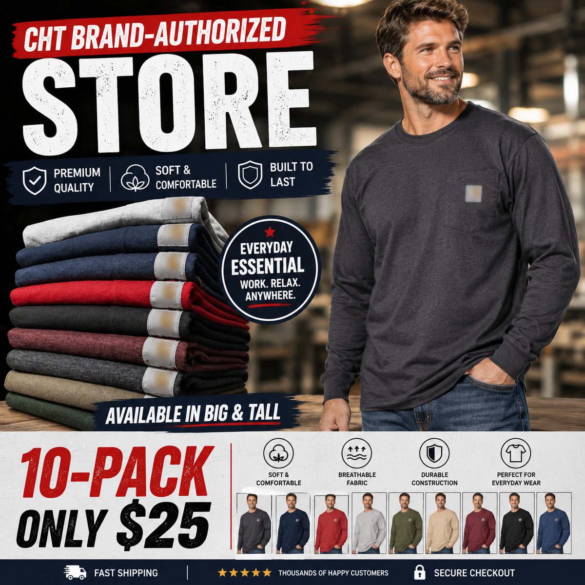 🔥CHT Men's K87 Workwear Loose Fit Heavyweight Short-Sleeve Pocket T-Shirt