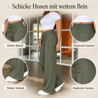 Damenhose mit hoher Taille und geradem Bein – Vordernaht & elastischer Bund hinten – Vielseitig,bequem & perfekt fürs Büro oder die Freizeit