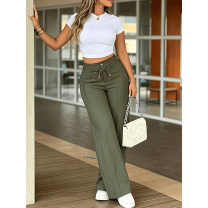 Damenhose mit hoher Taille und geradem Bein – Vordernaht & elastischer Bund hinten – Vielseitig,bequem & perfekt fürs Büro oder die Freizeit