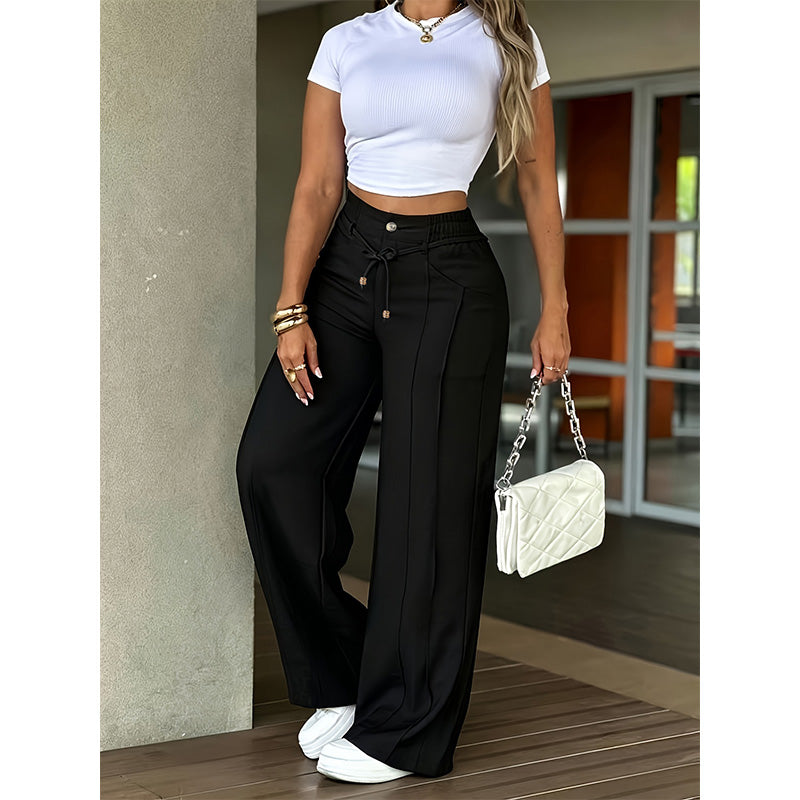 Damenhose mit hoher Taille und geradem Bein – Vordernaht & elastischer Bund hinten – Vielseitig,bequem & perfekt fürs Büro oder die Freizeit