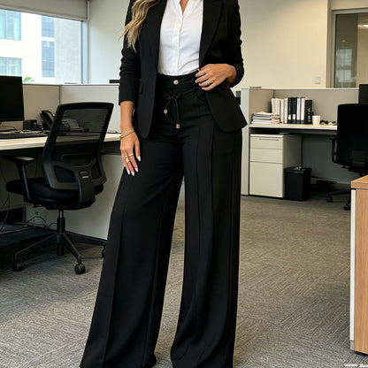 Damenhose mit hoher Taille und geradem Bein – Vordernaht & elastischer Bund hinten – Vielseitig,bequem & perfekt fürs Büro oder die Freizeit