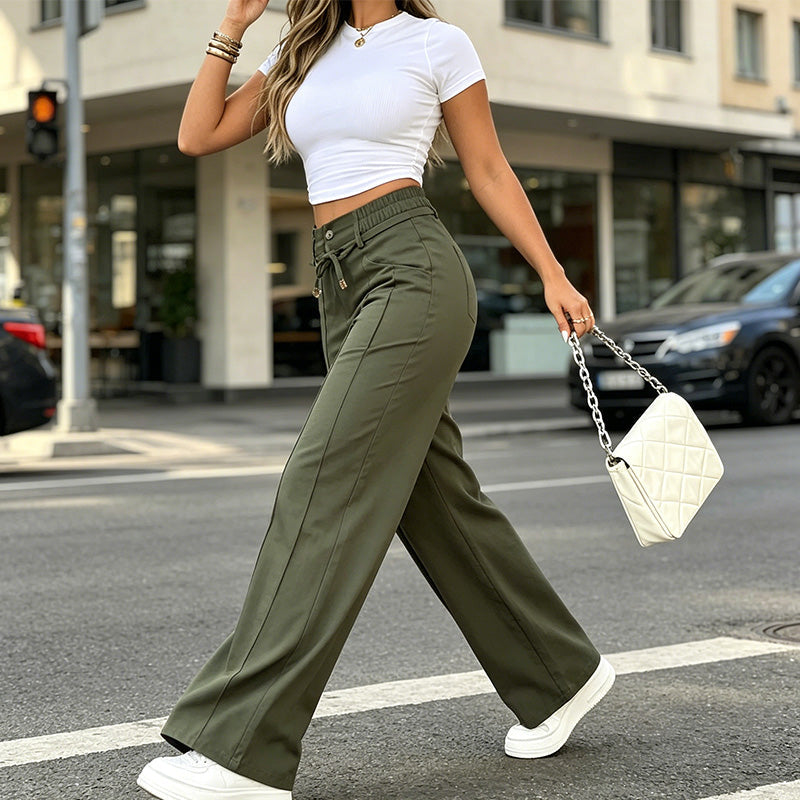 Damenhose mit hoher Taille und geradem Bein – Vordernaht & elastischer Bund hinten – Vielseitig,bequem & perfekt fürs Büro oder die Freizeit