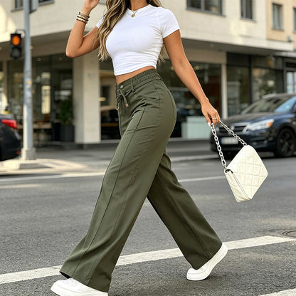 Damenhose mit hoher Taille und geradem Bein – Vordernaht & elastischer Bund hinten – Vielseitig,bequem & perfekt fürs Büro oder die Freizeit