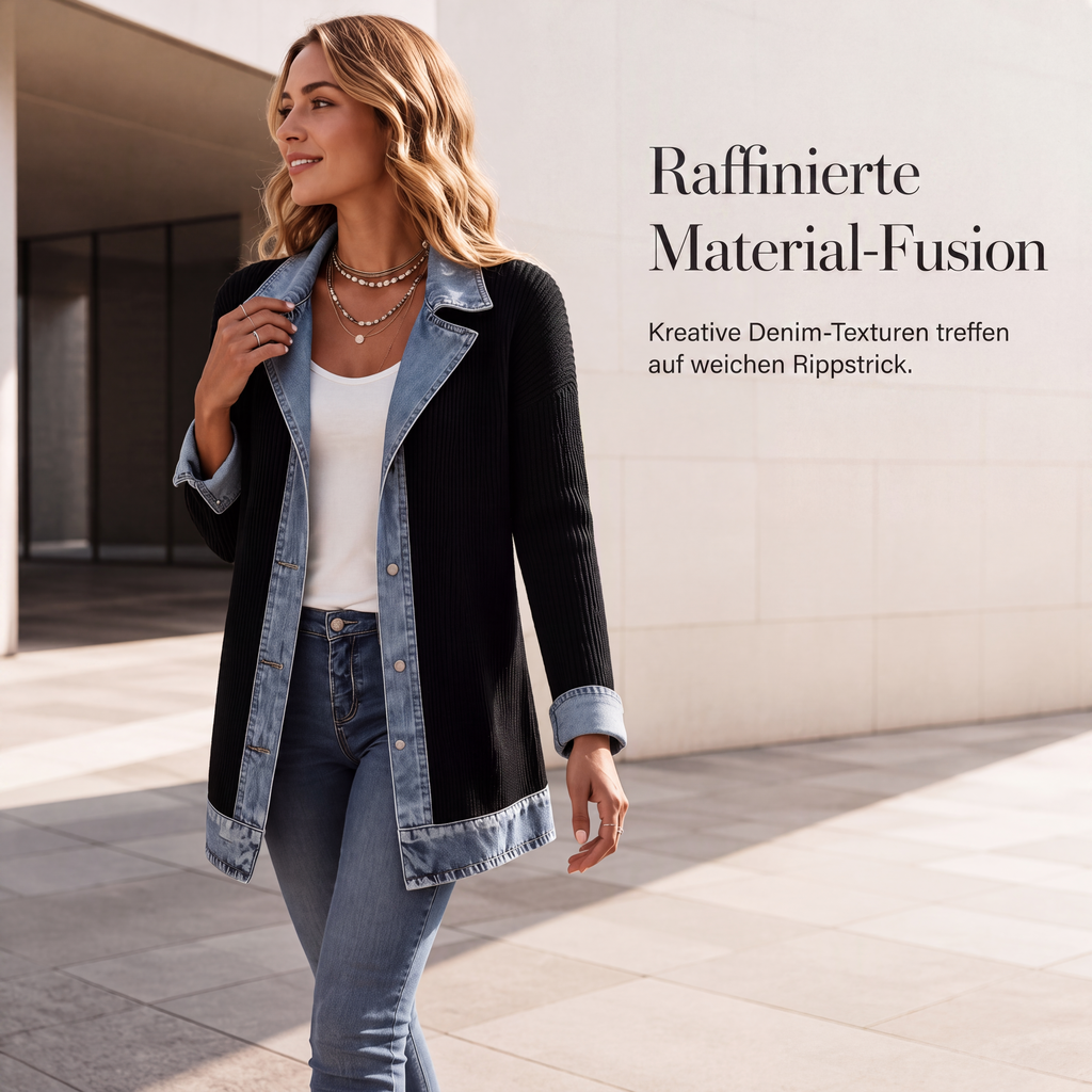 🔥Heißer Verkauf 60% Rabatt🧥Gerippte Strickjacke mit Deni - Lässiger Chic für jeden Tag🎁