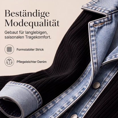 🔥Heißer Verkauf 60% Rabatt🧥Gerippte Strickjacke mit Deni - Lässiger Chic für jeden Tag🎁