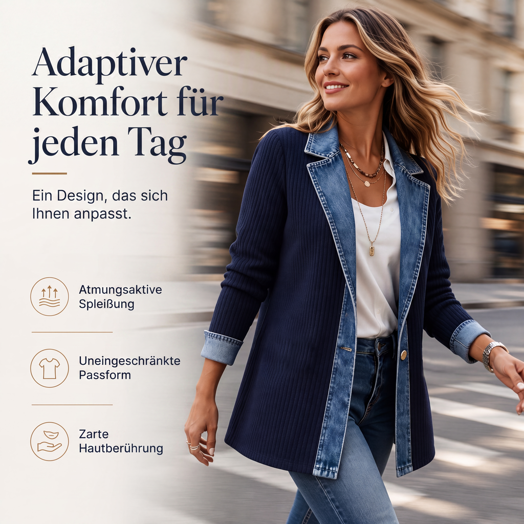 🔥Heißer Verkauf 60% Rabatt🧥Gerippte Strickjacke mit Deni - Lässiger Chic für jeden Tag🎁