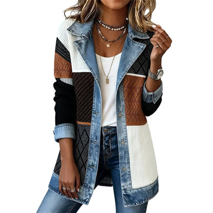 🔥Heißer Verkauf 60% Rabatt🧥Gerippte Strickjacke mit Deni - Lässiger Chic für jeden Tag🎁