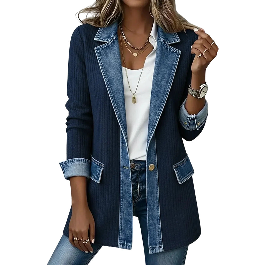 🔥Heißer Verkauf 60% Rabatt🧥Gerippte Strickjacke mit Deni - Lässiger Chic für jeden Tag🎁