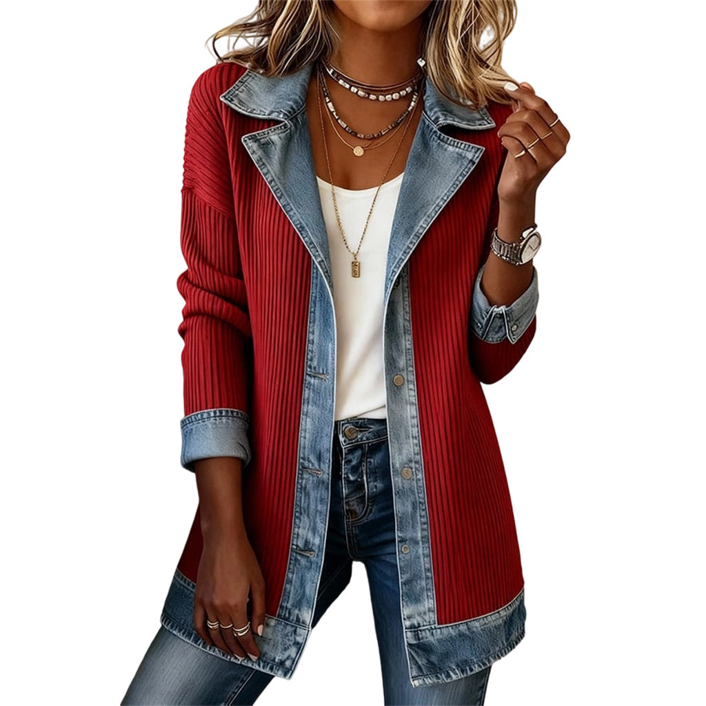 🔥Heißer Verkauf 60% Rabatt🧥Gerippte Strickjacke mit Deni - Lässiger Chic für jeden Tag🎁